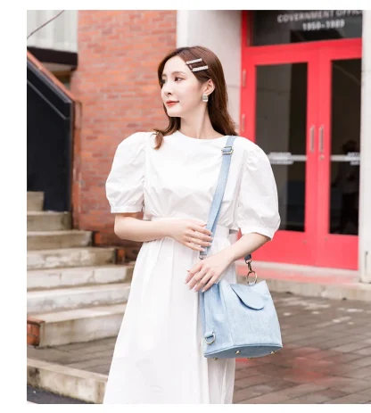 Bucket Denim Shoulder Bag - Image 3