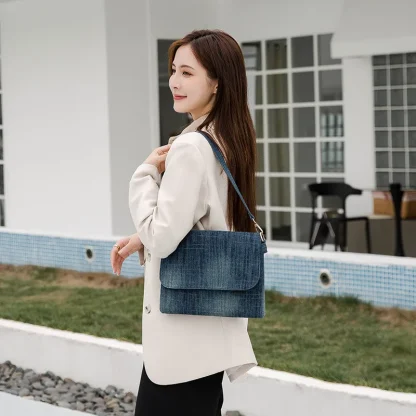 Flap Denim Shoulder Bag - Image 3