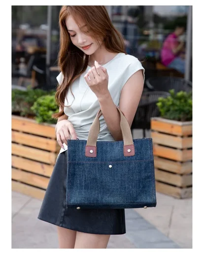 Denim Tote Shoulder Bag - Image 2