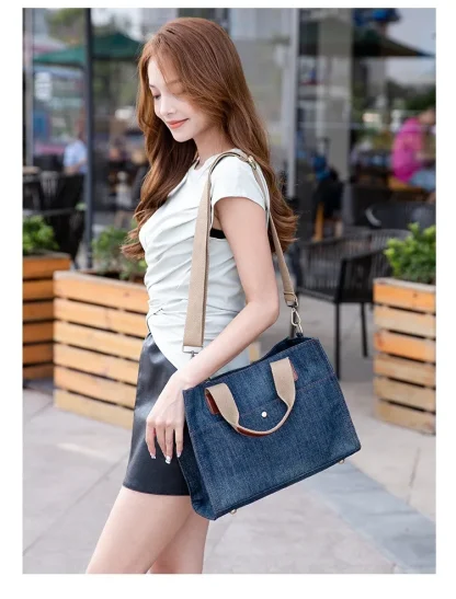 Denim Tote Shoulder Bag - Image 3