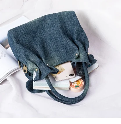 Ruched Denim Shoulder Bag - Image 4