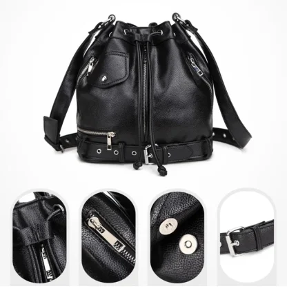 Black Drawstring Shoulder Bag - Image 6