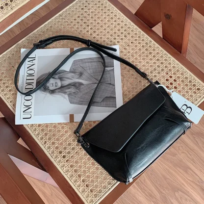Asymmetrical Black Shoulder Bag - Image 4