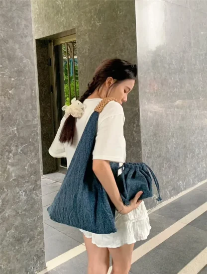 Modern Denim Shoulder Bag - Image 3