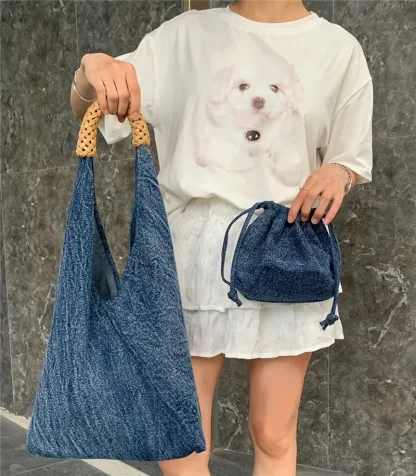 Modern Denim Shoulder Bag - Image 2