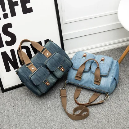 Denim Briefcase Shoulder Bag - Image 6