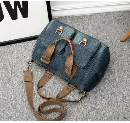 Denim Briefcase Shoulder Bag - Image 2