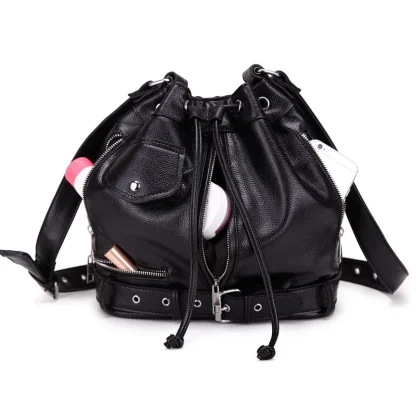 Black Drawstring Shoulder Bag - Image 4