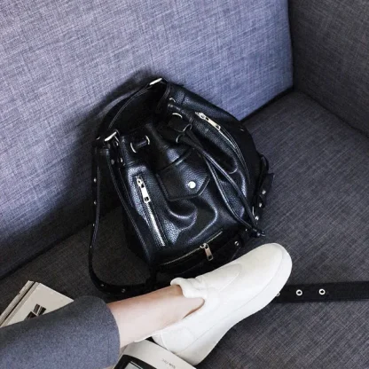 Black Drawstring Shoulder Bag - Image 2