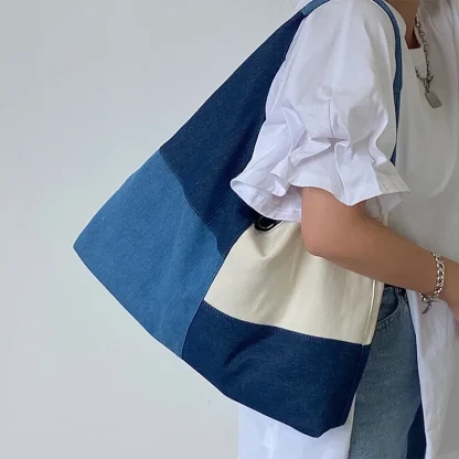 Denim Patchwork Shoulder Bag - Image 2