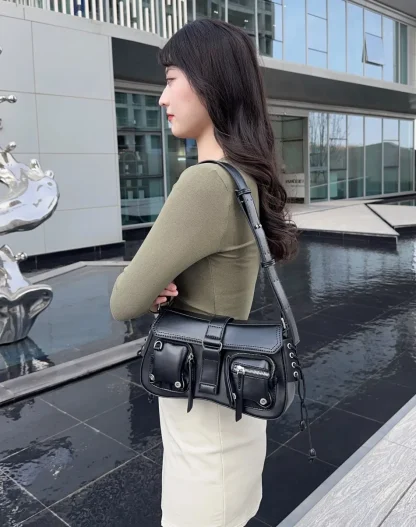 Multi-pocket Zippered Shoulder Bag - Image 3
