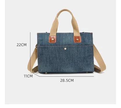 Denim Tote Shoulder Bag - Image 7
