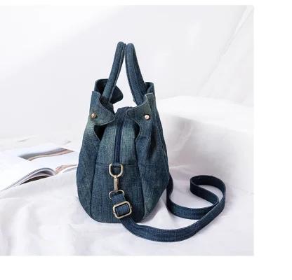 Ruched Denim Shoulder Bag - Image 5
