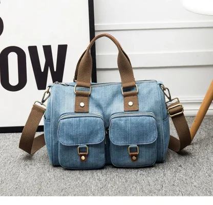 Denim Briefcase Shoulder Bag
