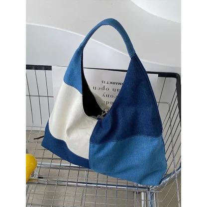 Denim Patchwork Shoulder Bag - Image 5