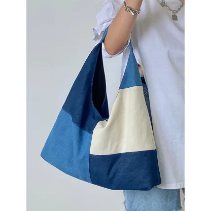 Denim Patchwork Shoulder Bag - Image 4