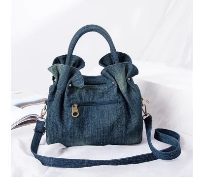 Ruched Denim Shoulder Bag - Image 6