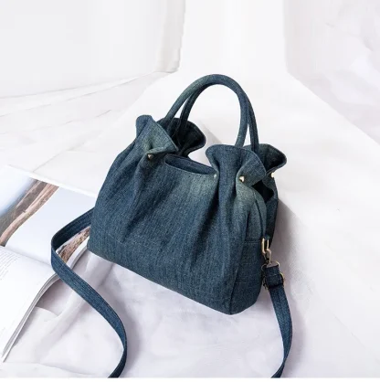 Ruched Denim Shoulder Bag