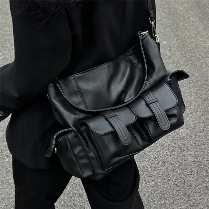 Black Multi-pocket Shoulder Bag - Image 4