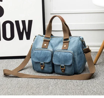 Denim Briefcase Shoulder Bag - Image 4