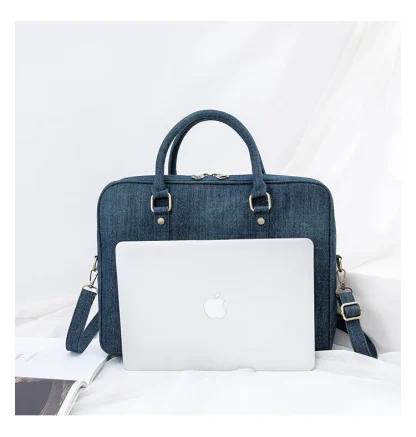 Laptop Denim Shoulder Bag - Image 6