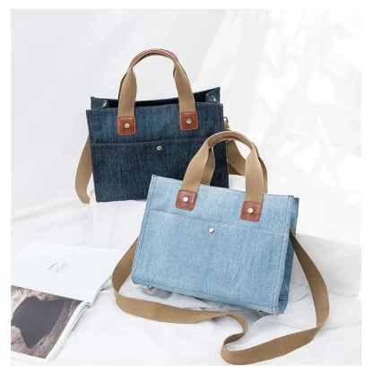 Denim Tote Shoulder Bag - Image 6