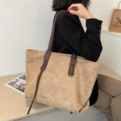 Solid Large Tote Shoulder Bag - Image 2