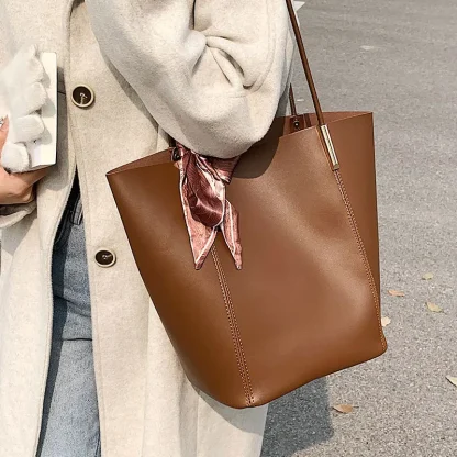 Sleek Solid Bucket Shoulder Bag