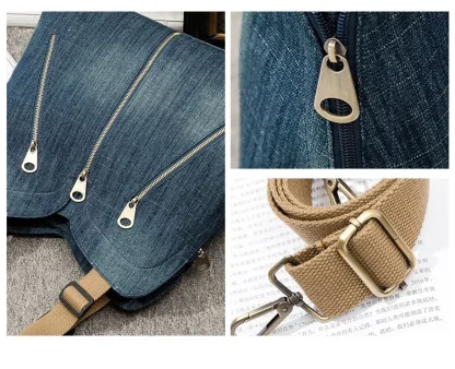 Multi Zipper Denim Shoulder Bags - Image 6