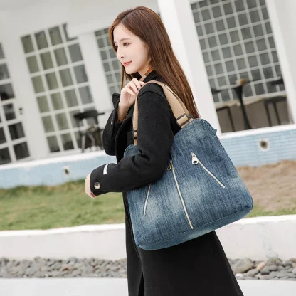 Multi Zipper Denim Shoulder Bags - Image 2