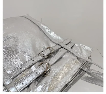 Metallic Belted Tote Shoulder Bags - Image 3