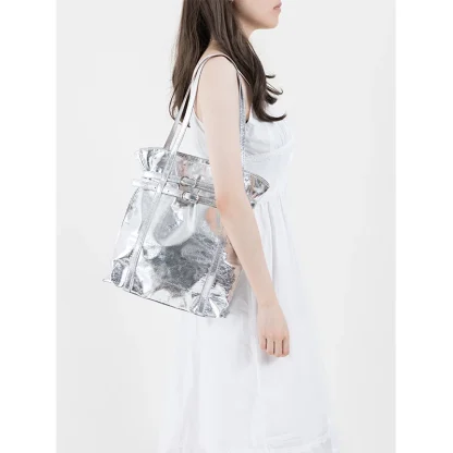 Metallic Belted Tote Shoulder Bags - Image 2