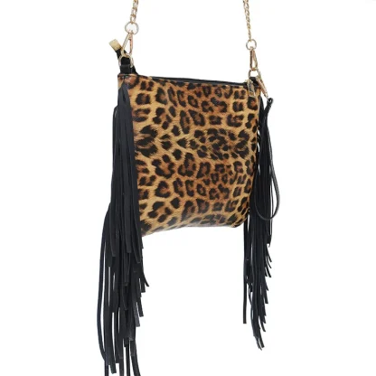 Leopard Print Tassels Shoulder Bag - Image 2