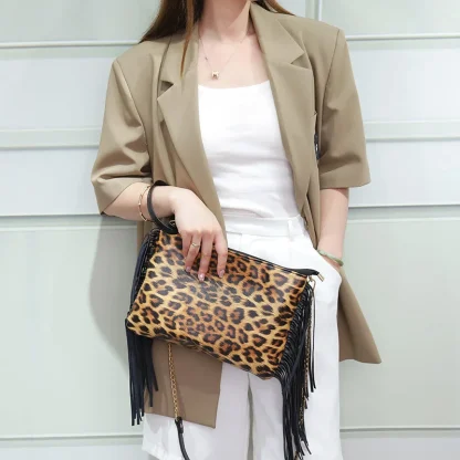 Leopard Print Tassels Shoulder Bag