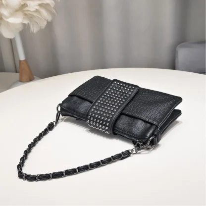 Flap Rivet Zippered Shoulder Bag - Image 2