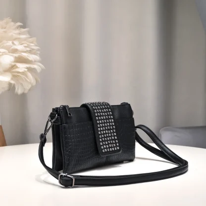 Flap Rivet Zippered Shoulder Bag - Image 3