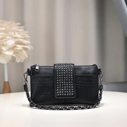 Flap Rivet Zippered Shoulder Bag