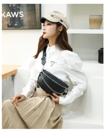 Chain Zippered Chest Shoulder Bag - Image 3