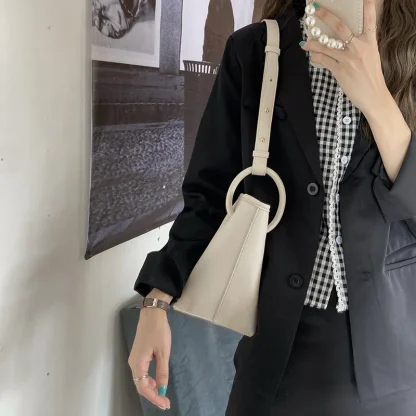 Solid Color Bucket Shoulder Bag - Image 7
