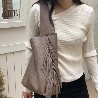 Side Tassels Shoulder Bag - Image 4