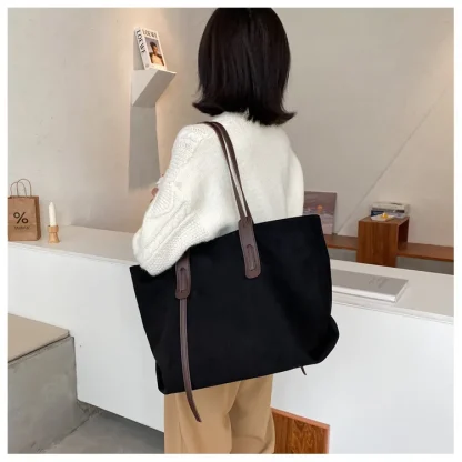 Solid Large Tote Shoulder Bag - Image 3
