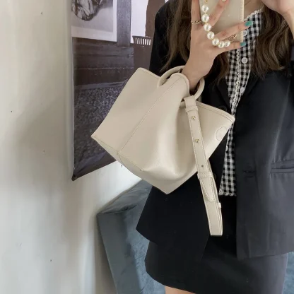 Solid Color Bucket Shoulder Bag - Image 5