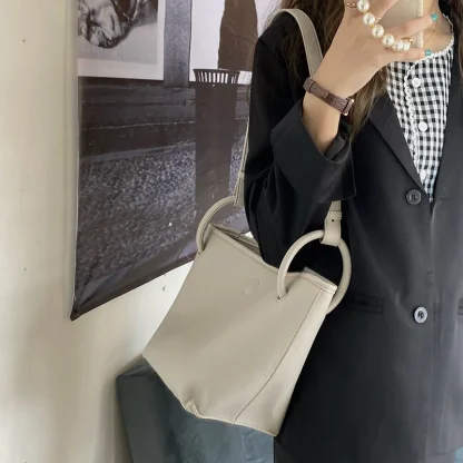 Solid Color Bucket Shoulder Bag - Image 6