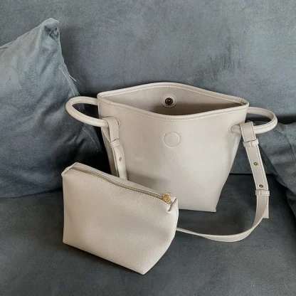 Solid Color Bucket Shoulder Bag - Image 3
