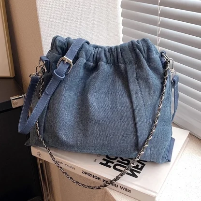 Denim Chain Crossbody Shoulder Bag - Image 2
