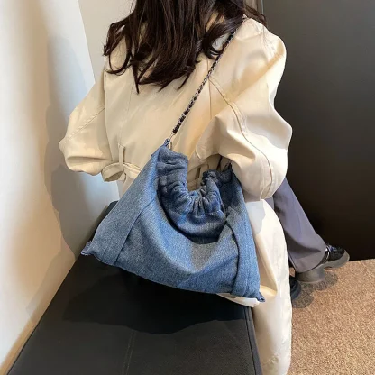 Denim Chain Crossbody Shoulder Bag - Image 4