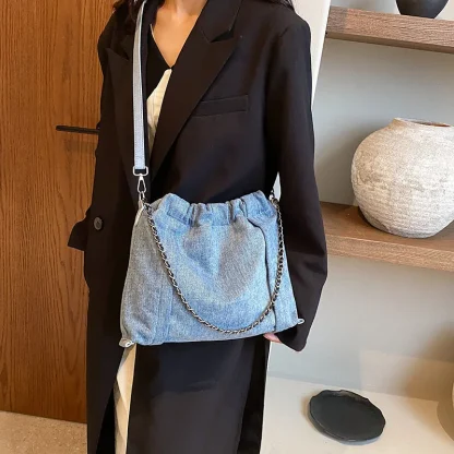 Denim Chain Crossbody Shoulder Bag - Image 5