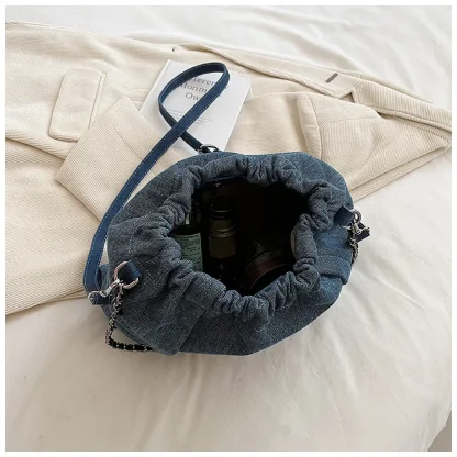 Denim Chain Crossbody Shoulder Bag - Image 6