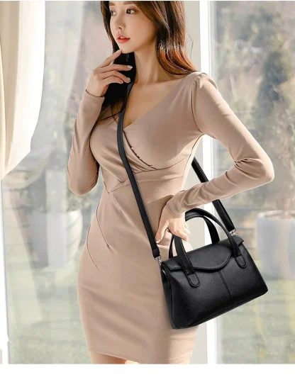 Solid Multi-compartment Shoulder Bag - Image 2