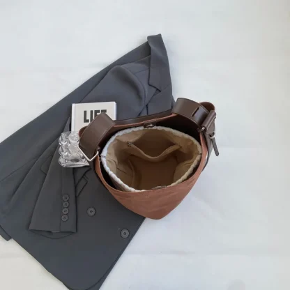 Wide Strap Bucket Shoulder Bag - Image 4